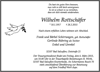 Anzeige  Wilhelm Rottschäfer  Lippische Landes-Zeitung