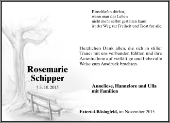 Anzeige  Rosemarie Schipper  Lippische Landes-Zeitung