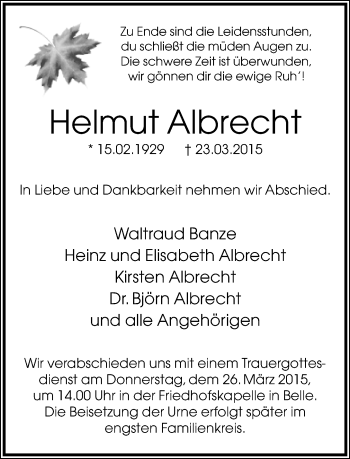 Anzeige  Helmut Albrecht  Lippische Landes-Zeitung