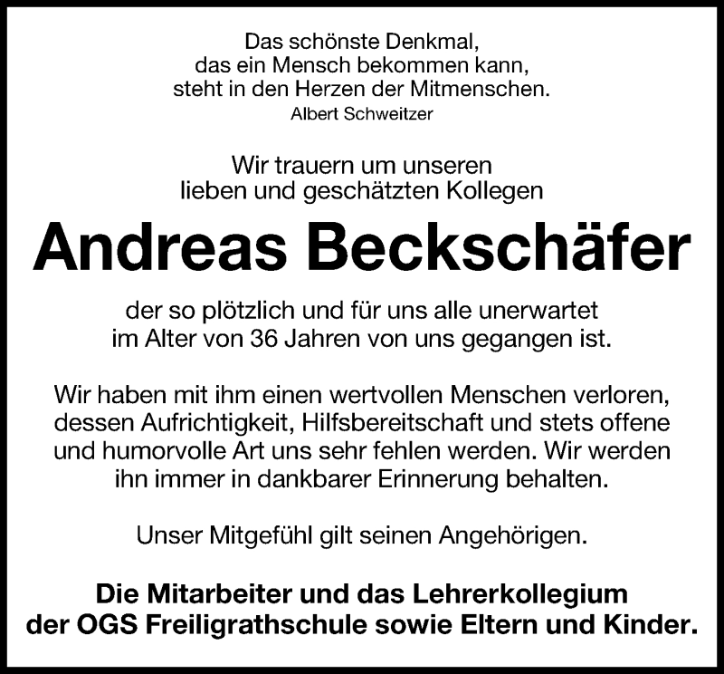  Traueranzeige für Andreas Beckschäfer vom 18.04.2015 aus Lippische Landes-Zeitung