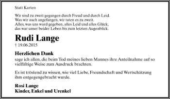 Anzeige  Rudi Lange  Lippische Landes-Zeitung