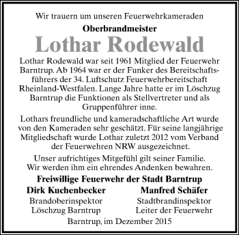 Anzeige  Lothar  Rodewald  Lippische Landes-Zeitung