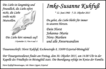 Anzeige  Imke-Susanne Kuhfuß  Lippische Landes-Zeitung