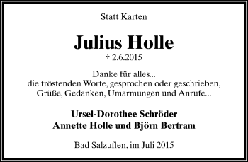 Anzeige  Julius Holle  Lippische Landes-Zeitung