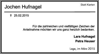 Anzeige  Jochen Hufnagel  Lippische Landes-Zeitung