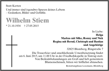 Anzeige  Wilhelm Stiem  Lippische Landes-Zeitung