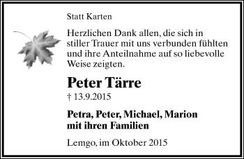 Anzeige  Peter Tärre  Lippische Landes-Zeitung