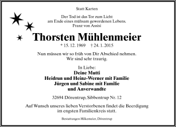 Anzeige  Thorsten Mühlenmeier  Lippische Landes-Zeitung