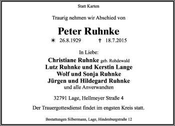 Anzeige  Peter Ruhnke  Lippische Landes-Zeitung