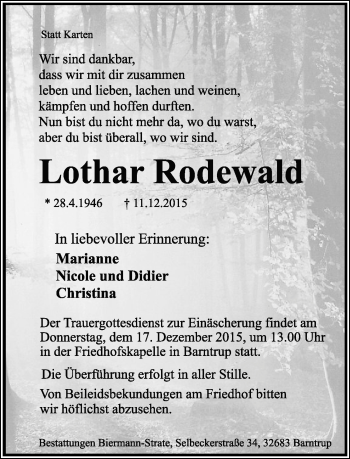 Anzeige  Lothar  Rodewald  Lippische Landes-Zeitung