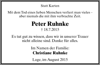 Anzeige  Peter Ruhnke  Lippische Landes-Zeitung