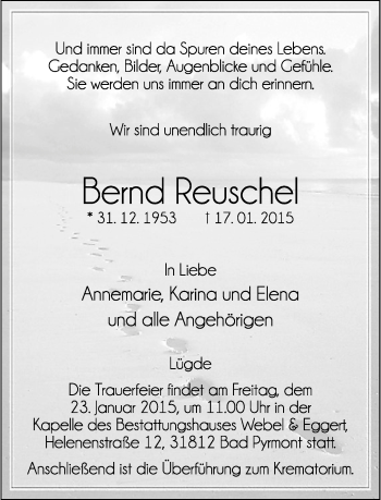Anzeige  Bernd Reuschel  Lippische Landes-Zeitung