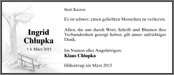 Anzeige  Ingrid Chlupka  Lippische Landes-Zeitung