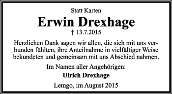 Anzeige  Erwin Drexhage  Lippische Landes-Zeitung
