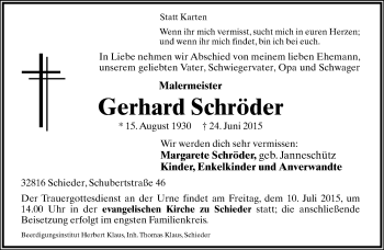 Anzeige  Gerhard Schröder  Lippische Landes-Zeitung