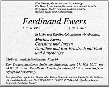 Anzeige  Ferdinand Ewers  Lippische Landes-Zeitung