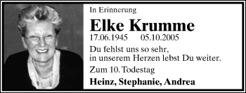 Anzeige  Elke Krumme  Lippische Landes-Zeitung