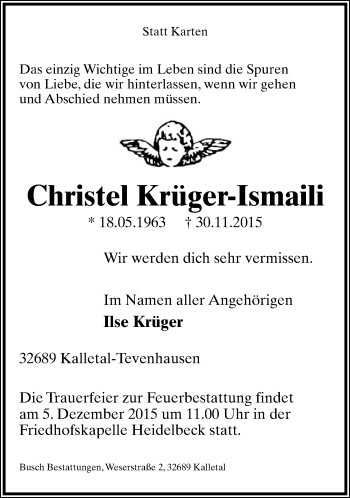 Anzeige  Christel Krüger-Ismaili  Lippische Landes-Zeitung