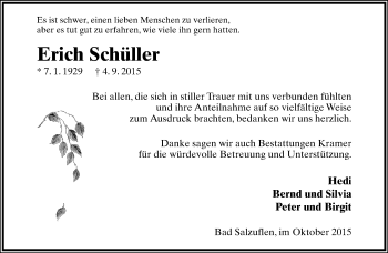 Anzeige  Erich Schüller  Lippische Landes-Zeitung