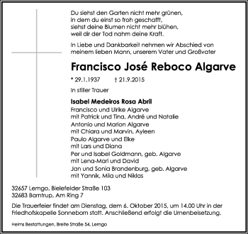 Anzeige  Francisco José Reboco Algarve  Lippische Landes-Zeitung