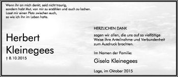 Anzeige  Herbert Kleinegees  Lippische Landes-Zeitung