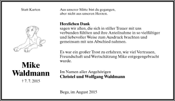 Anzeige  Mike Waldmann  Lippische Landes-Zeitung
