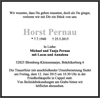 Anzeige  Hore Pernau  Lippische Landes-Zeitung