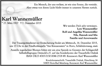 Anzeige  Karl Wannemüller  Lippische Landes-Zeitung