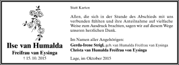 Anzeige  Ilse von Humalda Freifrau van Eysinga  Lippische Landes-Zeitung