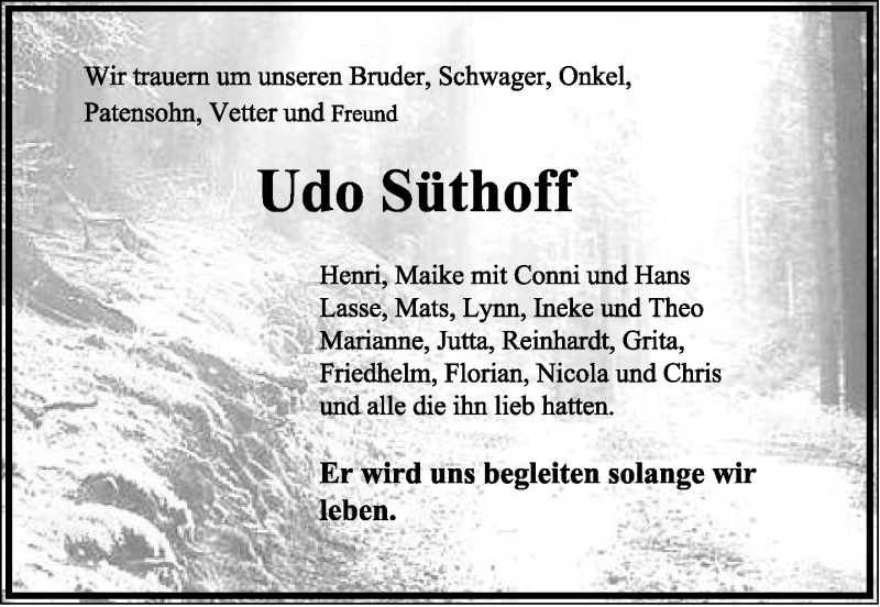  Traueranzeige für Udo Süthoff vom 27.11.2015 aus Lippische Landes-Zeitung