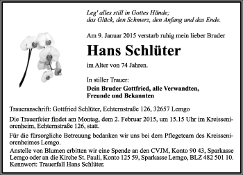 Anzeige  Hans Schlüter  Lippische Landes-Zeitung