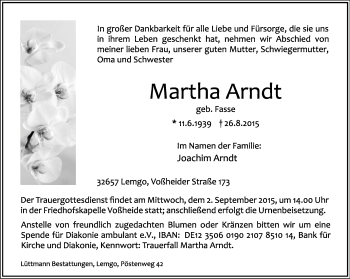 Anzeige  Martha Arndt  Lippische Landes-Zeitung