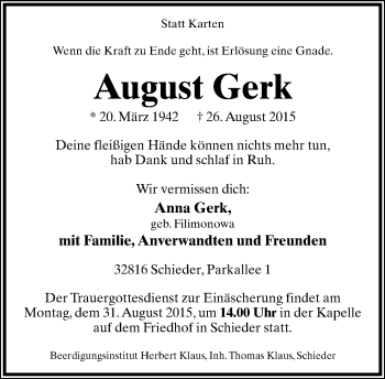 Anzeige  August Gerk  Lippische Landes-Zeitung
