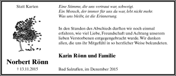 Anzeige  Norbert Rönn  Lippische Landes-Zeitung