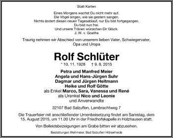 Anzeige  Rolf Schlüter  Lippische Landes-Zeitung