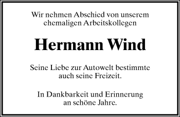 Anzeige  Hermann Wind  Lippische Landes-Zeitung