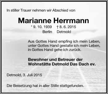 Anzeige  Marianne Herrmann  Lippische Landes-Zeitung