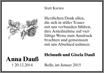 Anzeige  Anna Dauß  Lippische Landes-Zeitung