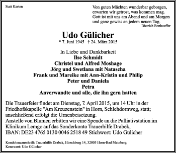 Anzeige  Udo Gülicher  Lippische Landes-Zeitung