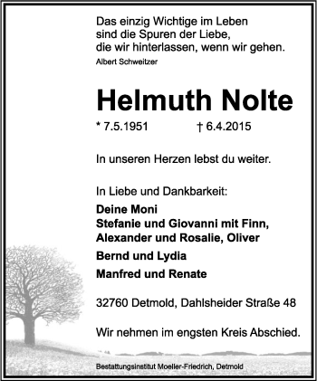 Anzeige  Helmuth Nolte  Lippische Landes-Zeitung