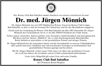 Anzeige  Jürgen Mönnich  Lippische Landes-Zeitung