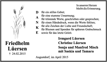 Anzeige  Friedhelm Lüersen  Lippische Landes-Zeitung