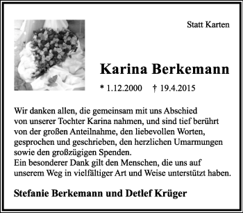 Anzeige  Karina Berkemann  Lippische Landes-Zeitung