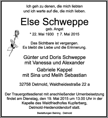 Anzeige  Else Schweppe  Lippische Landes-Zeitung
