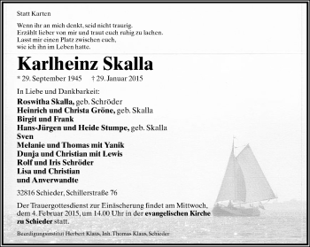 Anzeige  Karlheinz Skalla  Lippische Landes-Zeitung