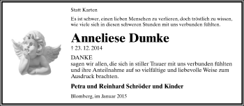 Anzeige  Anneliese Dumke  Lippische Landes-Zeitung