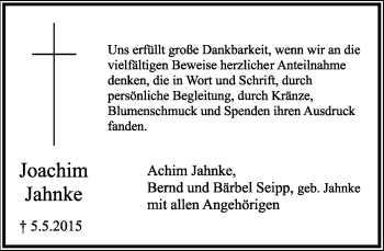 Anzeige  Achim Jahnke  Lippische Landes-Zeitung