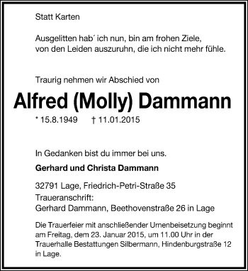 Anzeige  Alfred Dammann  Lippische Landes-Zeitung