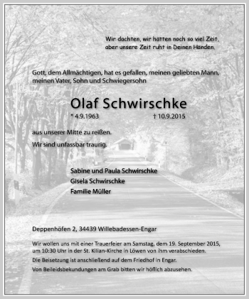 Anzeige  Olaf Schwirschke  Lippische Landes-Zeitung