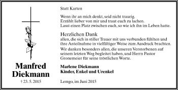 Anzeige  Manfred Diekmann  Lippische Landes-Zeitung